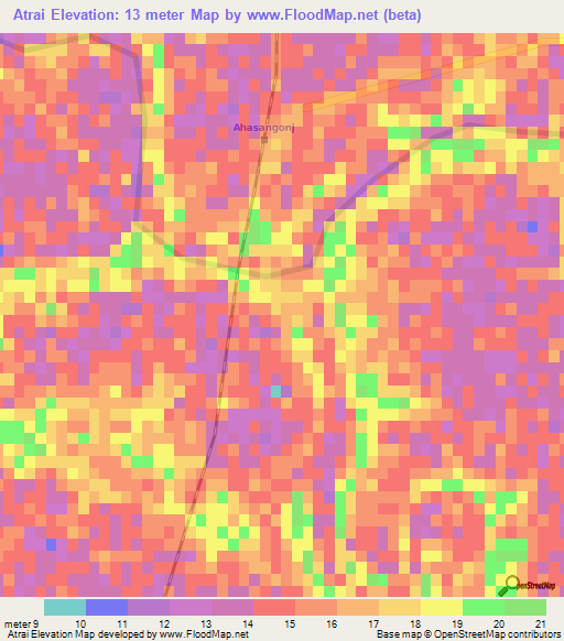 Atrai,Bangladesh Elevation Map