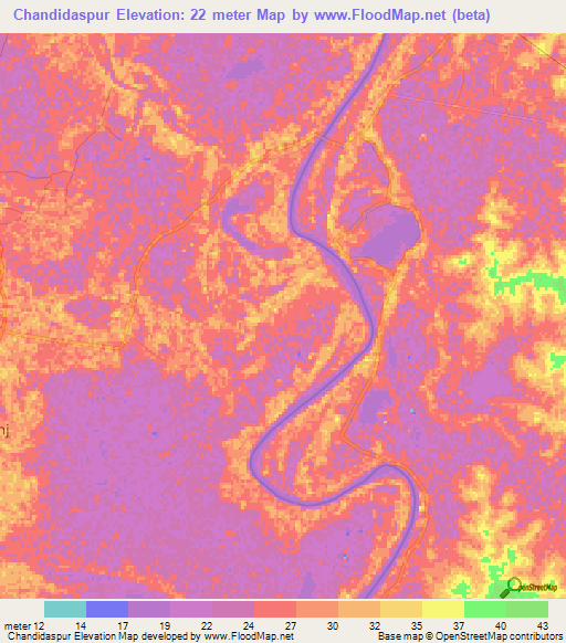 Chandidaspur,Bangladesh Elevation Map