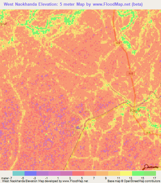 West Naokhanda,Bangladesh Elevation Map