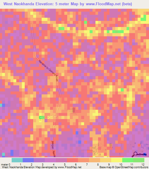 West Naokhanda,Bangladesh Elevation Map