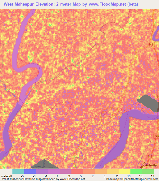 West Mahespur,Bangladesh Elevation Map