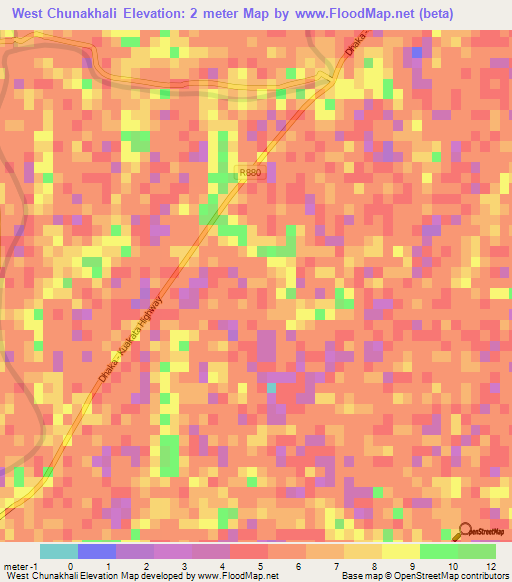 West Chunakhali,Bangladesh Elevation Map