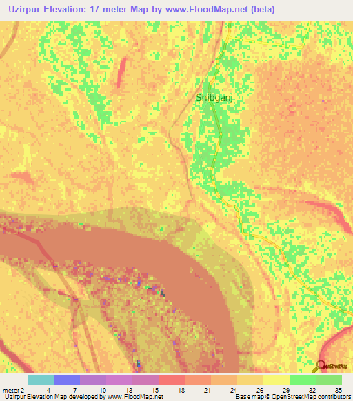 Uzirpur,Bangladesh Elevation Map