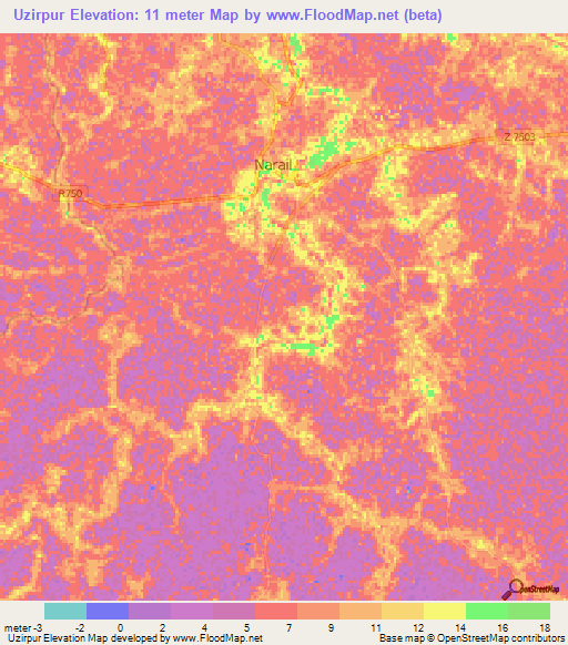 Uzirpur,Bangladesh Elevation Map