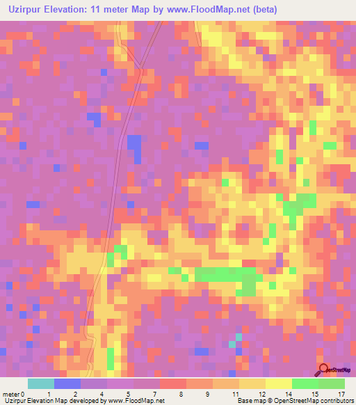 Uzirpur,Bangladesh Elevation Map