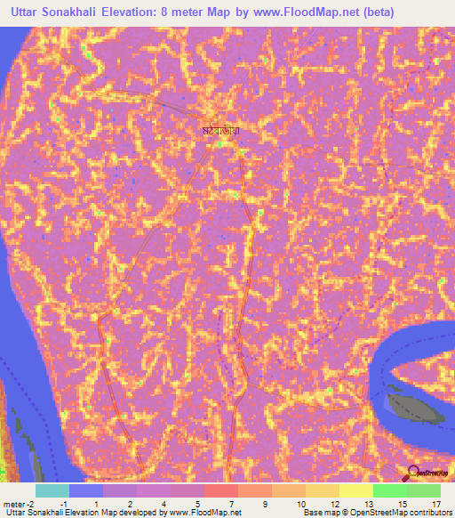 Uttar Sonakhali,Bangladesh Elevation Map