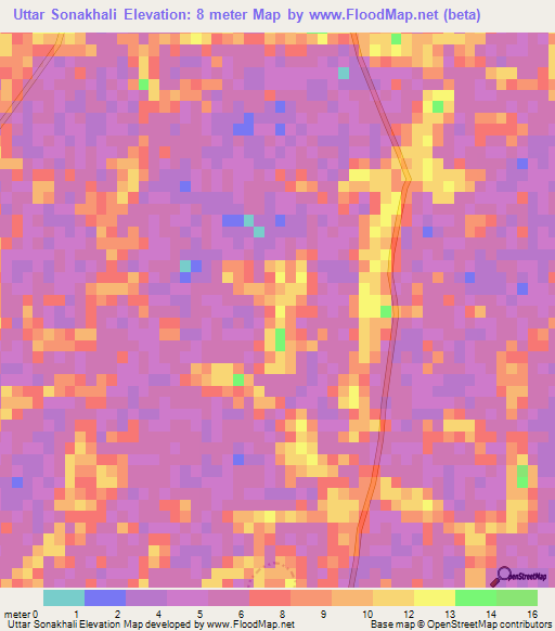 Uttar Sonakhali,Bangladesh Elevation Map