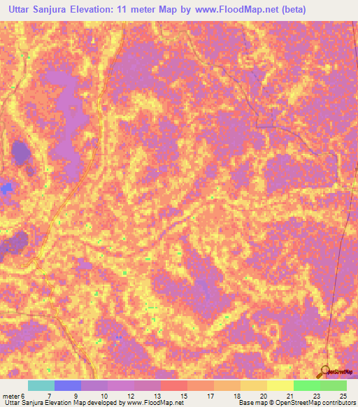 Uttar Sanjura,Bangladesh Elevation Map