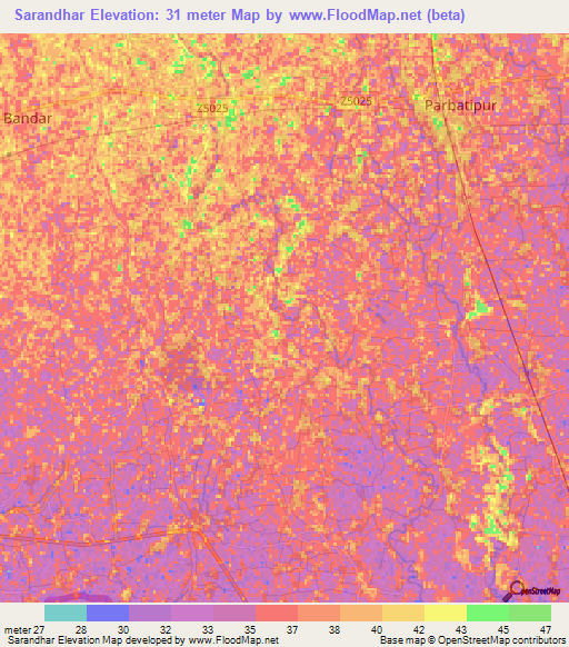 Sarandhar,Bangladesh Elevation Map