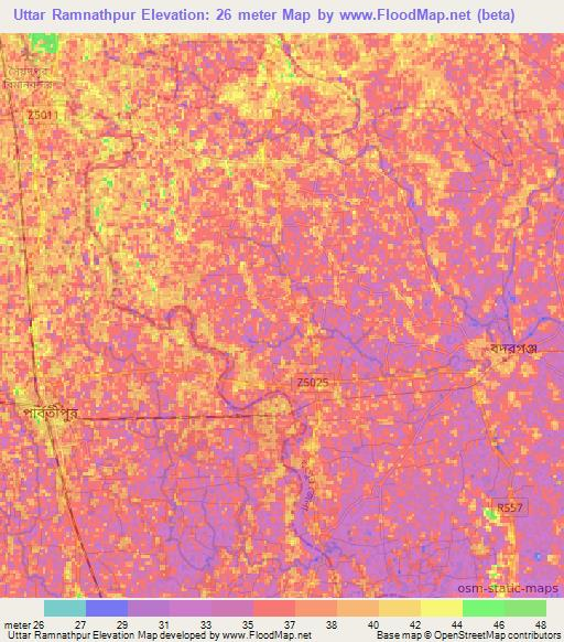 Uttar Ramnathpur,Bangladesh Elevation Map