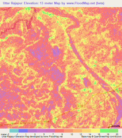 Uttar Rajapur,Bangladesh Elevation Map