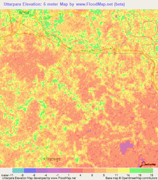 Uttarpara,Bangladesh Elevation Map