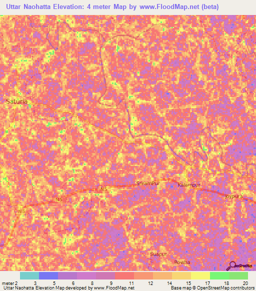 Uttar Naohatta,Bangladesh Elevation Map