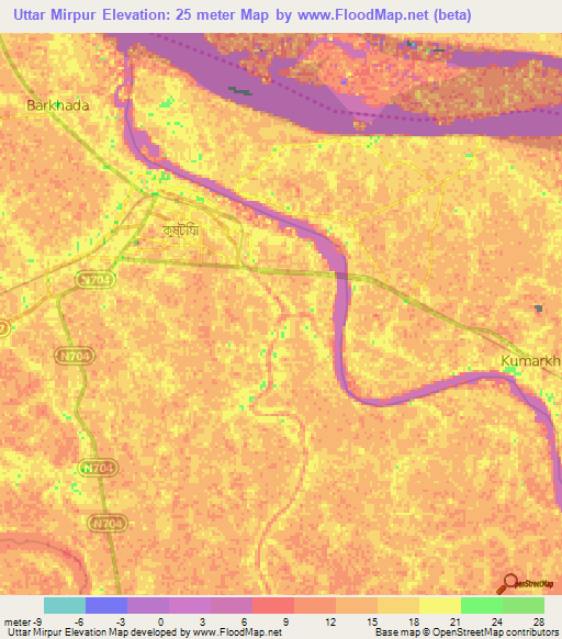 Uttar Mirpur,Bangladesh Elevation Map