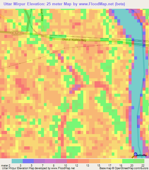 Uttar Mirpur,Bangladesh Elevation Map