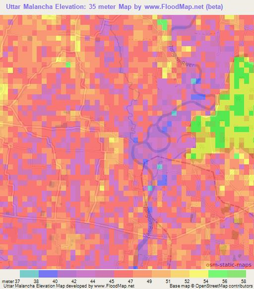 Uttar Malancha,Bangladesh Elevation Map