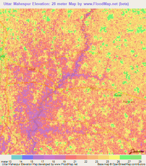 Uttar Mahespur,Bangladesh Elevation Map