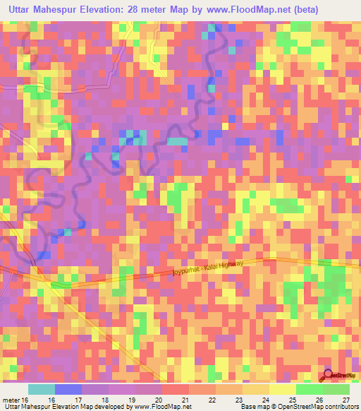 Uttar Mahespur,Bangladesh Elevation Map