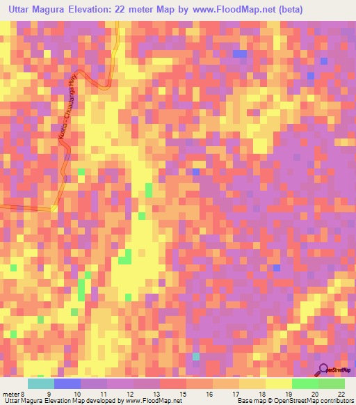 Uttar Magura,Bangladesh Elevation Map