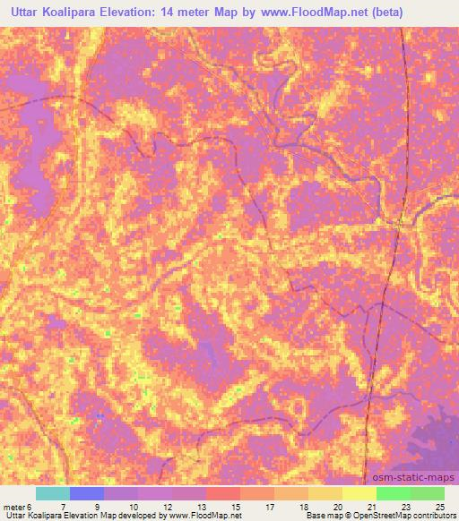 Uttar Koalipara,Bangladesh Elevation Map