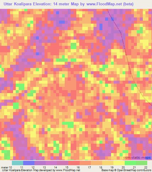 Uttar Koalipara,Bangladesh Elevation Map