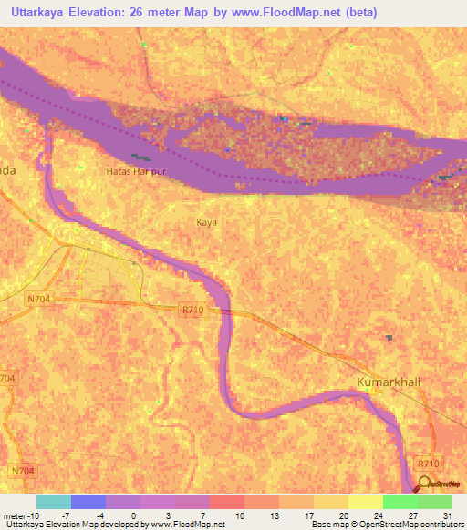 Uttarkaya,Bangladesh Elevation Map