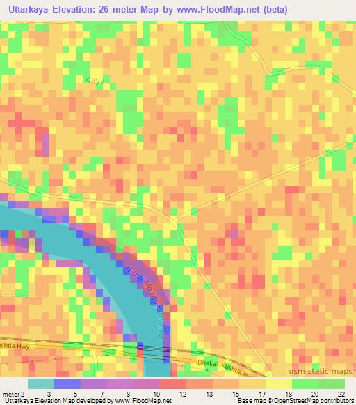 Uttarkaya,Bangladesh Elevation Map