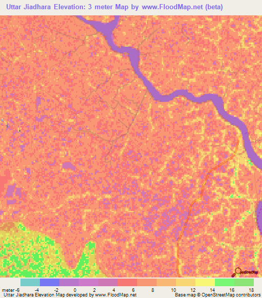 Uttar Jiadhara,Bangladesh Elevation Map