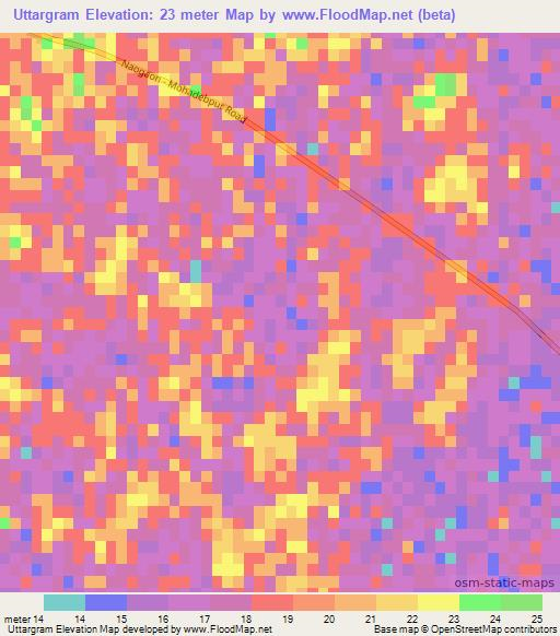 Uttargram,Bangladesh Elevation Map