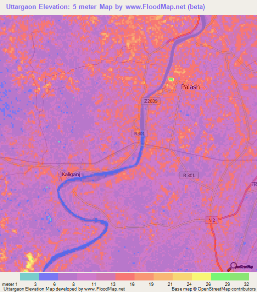 Uttargaon,Bangladesh Elevation Map