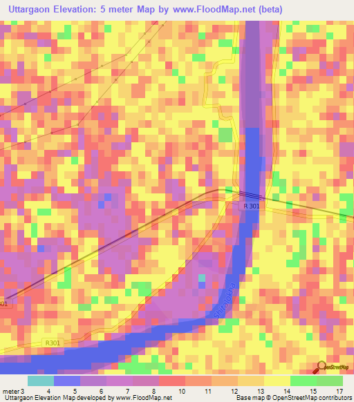 Uttargaon,Bangladesh Elevation Map