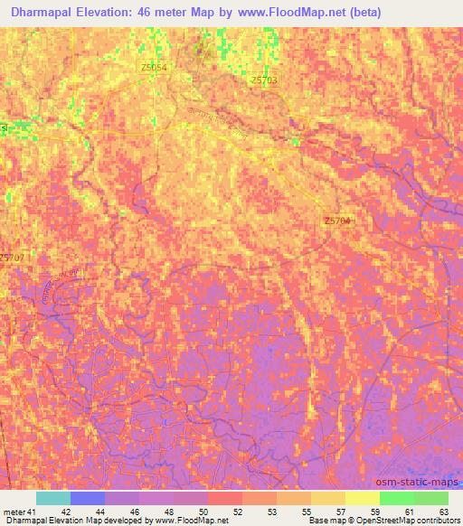 Dharmapal,Bangladesh Elevation Map