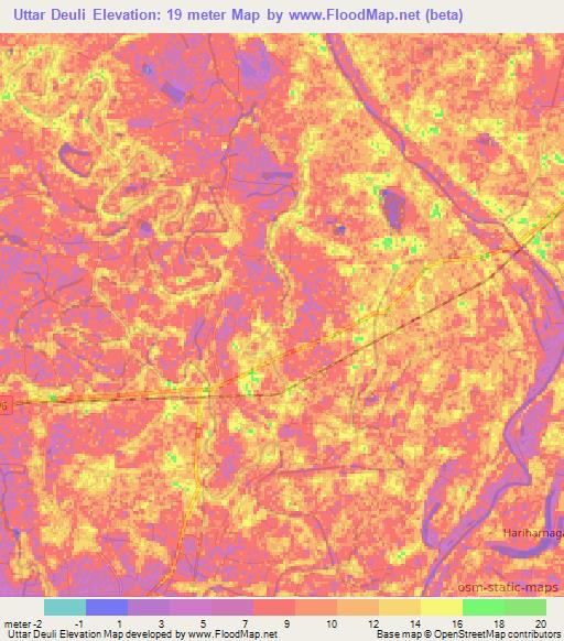 Uttar Deuli,Bangladesh Elevation Map