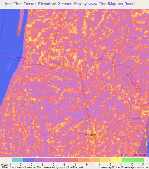 Uttar Char Fasson,Bangladesh Elevation Map