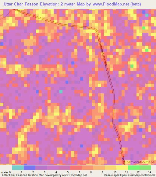 Uttar Char Fasson,Bangladesh Elevation Map