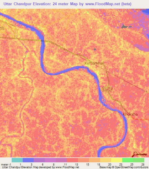 Uttar Chandpur,Bangladesh Elevation Map