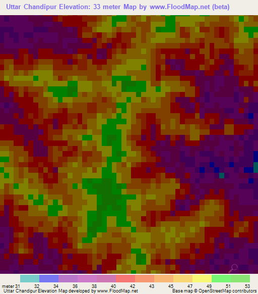 Uttar Chandipur,Bangladesh Elevation Map