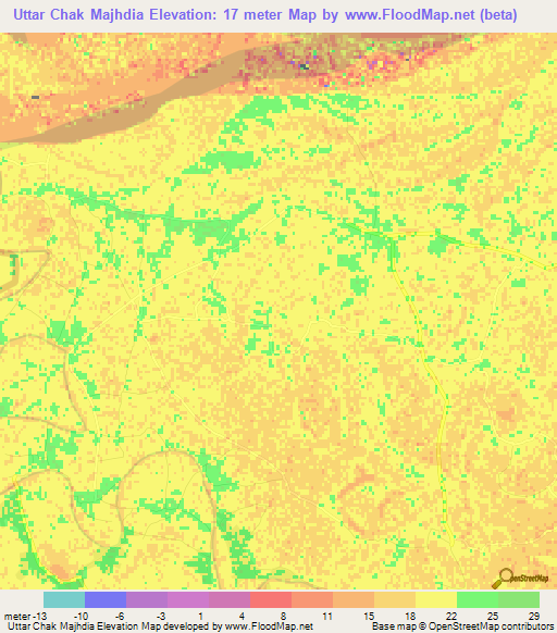 Uttar Chak Majhdia,Bangladesh Elevation Map