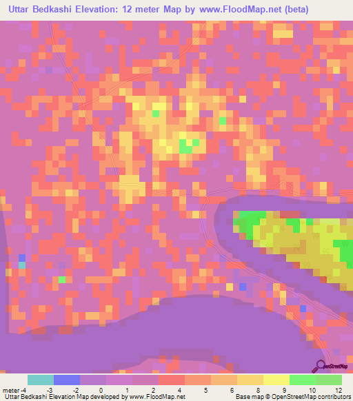 Uttar Bedkashi,Bangladesh Elevation Map