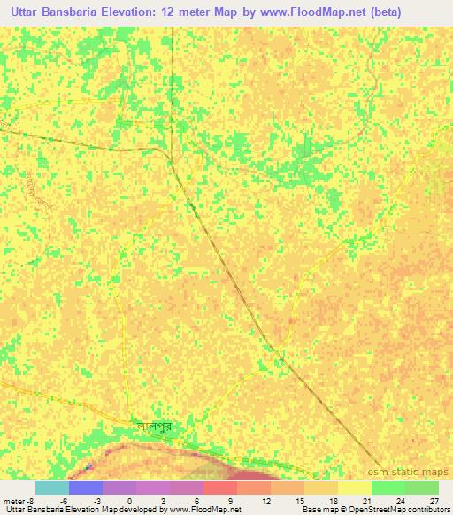 Uttar Bansbaria,Bangladesh Elevation Map