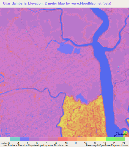 Uttar Bainbaria,Bangladesh Elevation Map