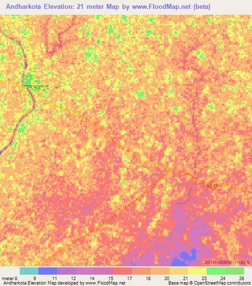 Andharkota,Bangladesh Elevation Map