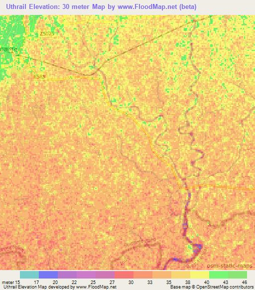 Uthrail,Bangladesh Elevation Map