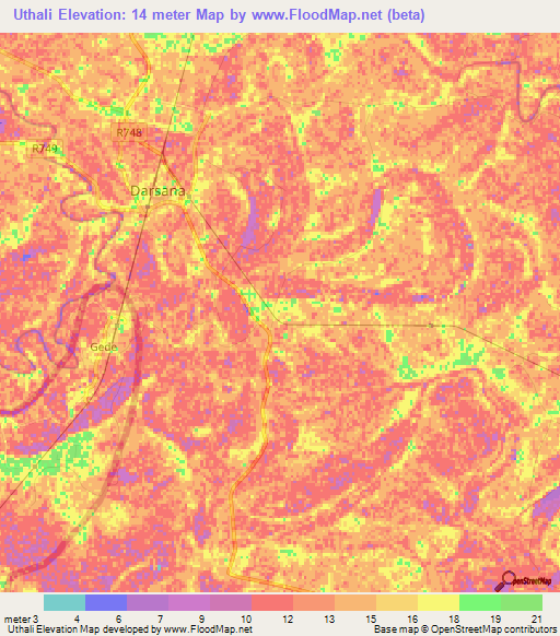 Uthali,Bangladesh Elevation Map