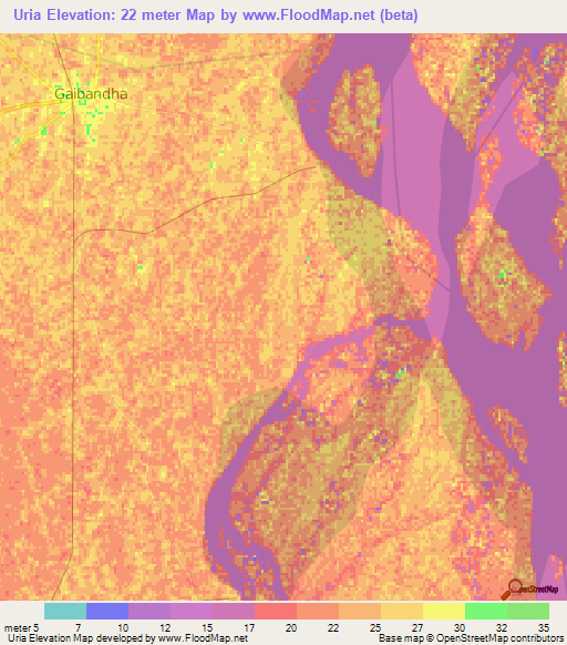 Uria,Bangladesh Elevation Map