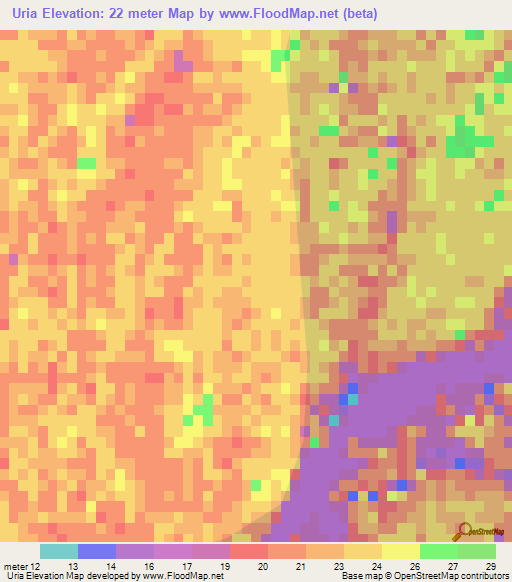 Uria,Bangladesh Elevation Map