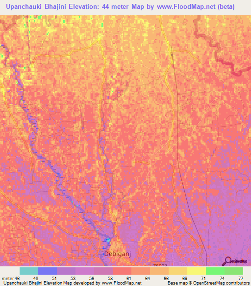 Upanchauki Bhajini,Bangladesh Elevation Map