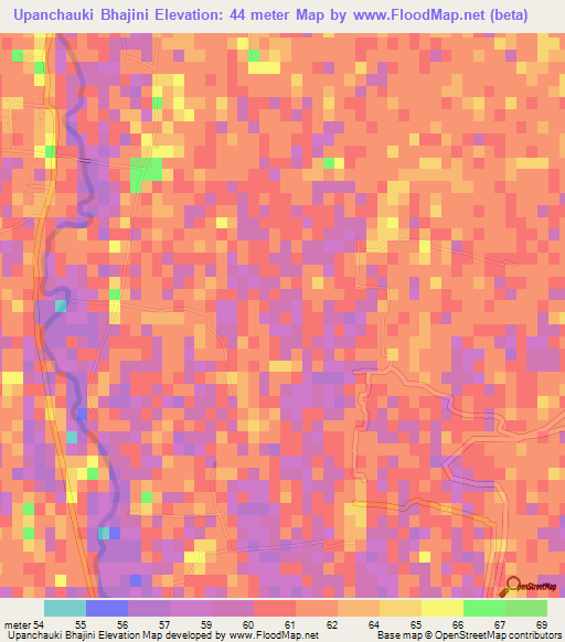 Upanchauki Bhajini,Bangladesh Elevation Map