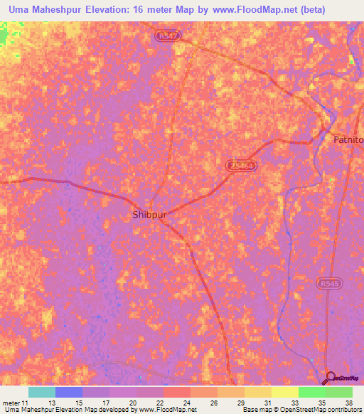 Uma Maheshpur,Bangladesh Elevation Map