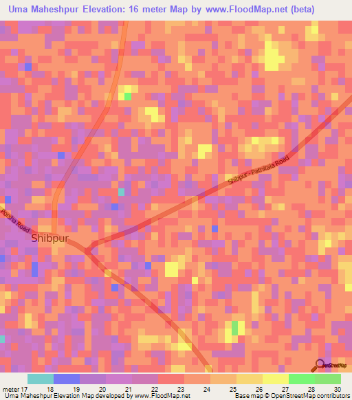 Uma Maheshpur,Bangladesh Elevation Map